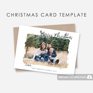 Plantilla de tarjeta de Navidad con foto para Photoshop con su propia fotografía, Tarjeta para fotografía de Navidad, Plantilla para descargar Photoshop