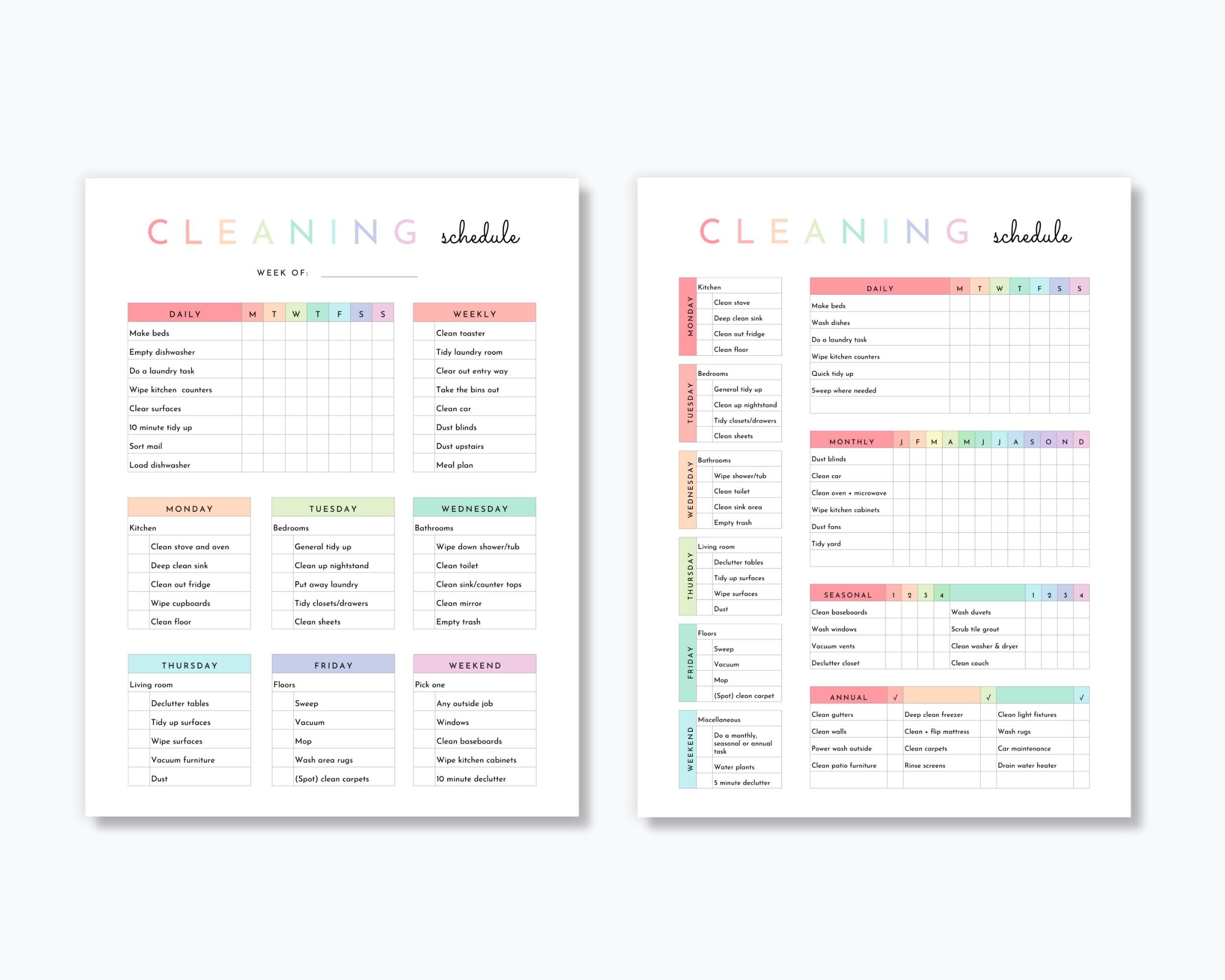 Cleaning Schedule Bundle Editable in Canva - Etsy