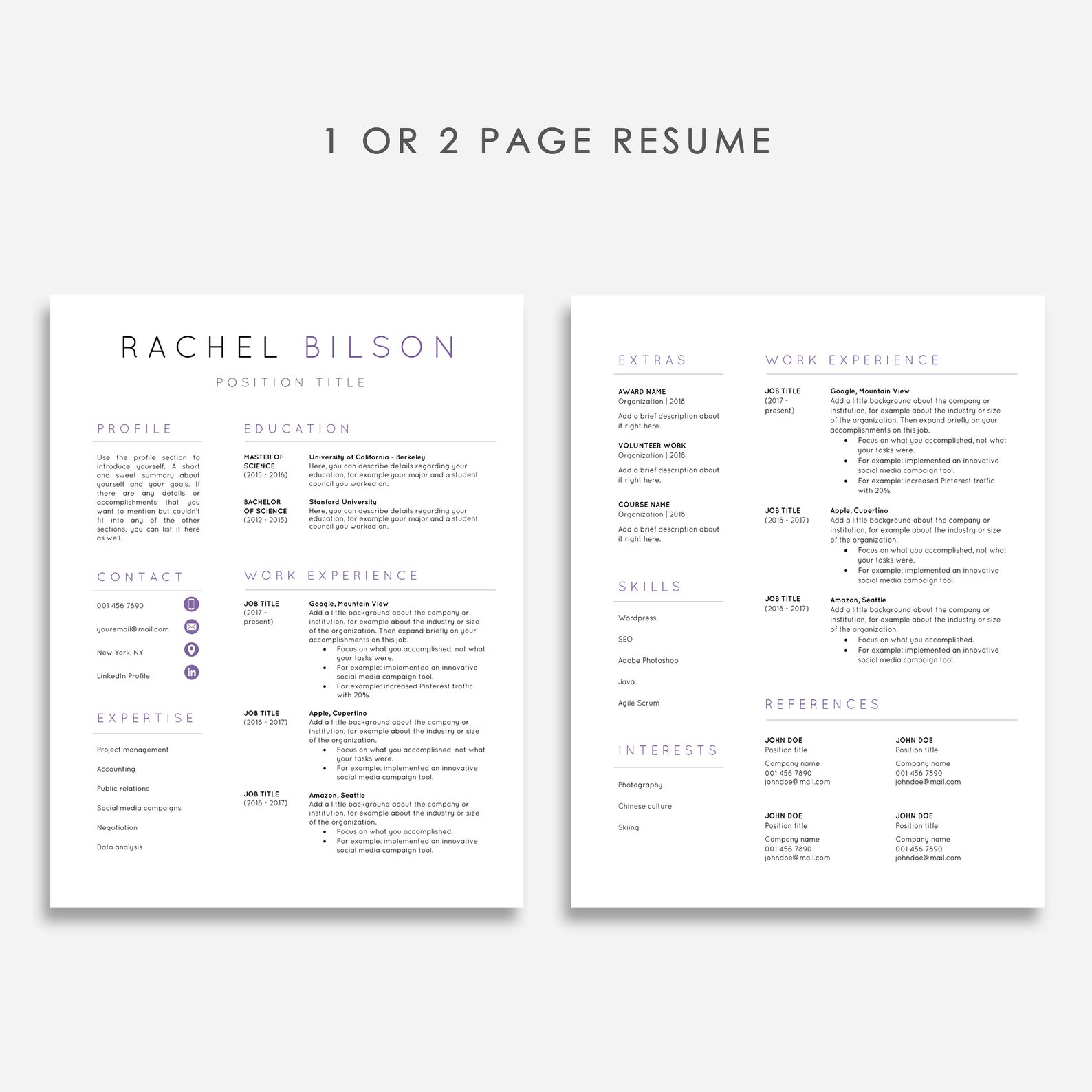 Resume Template for MS Word, Professional Resume Template and Cover