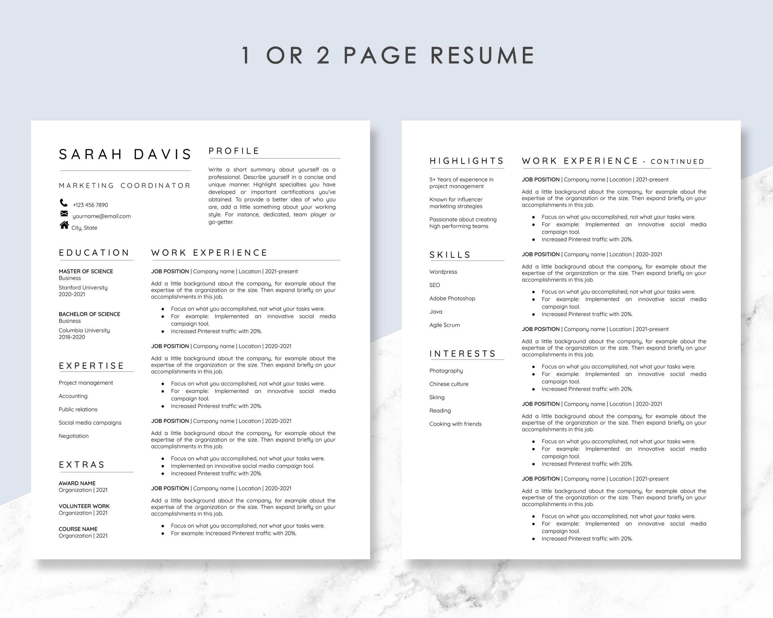 Professional Resume Template for Google Docs | Etsy