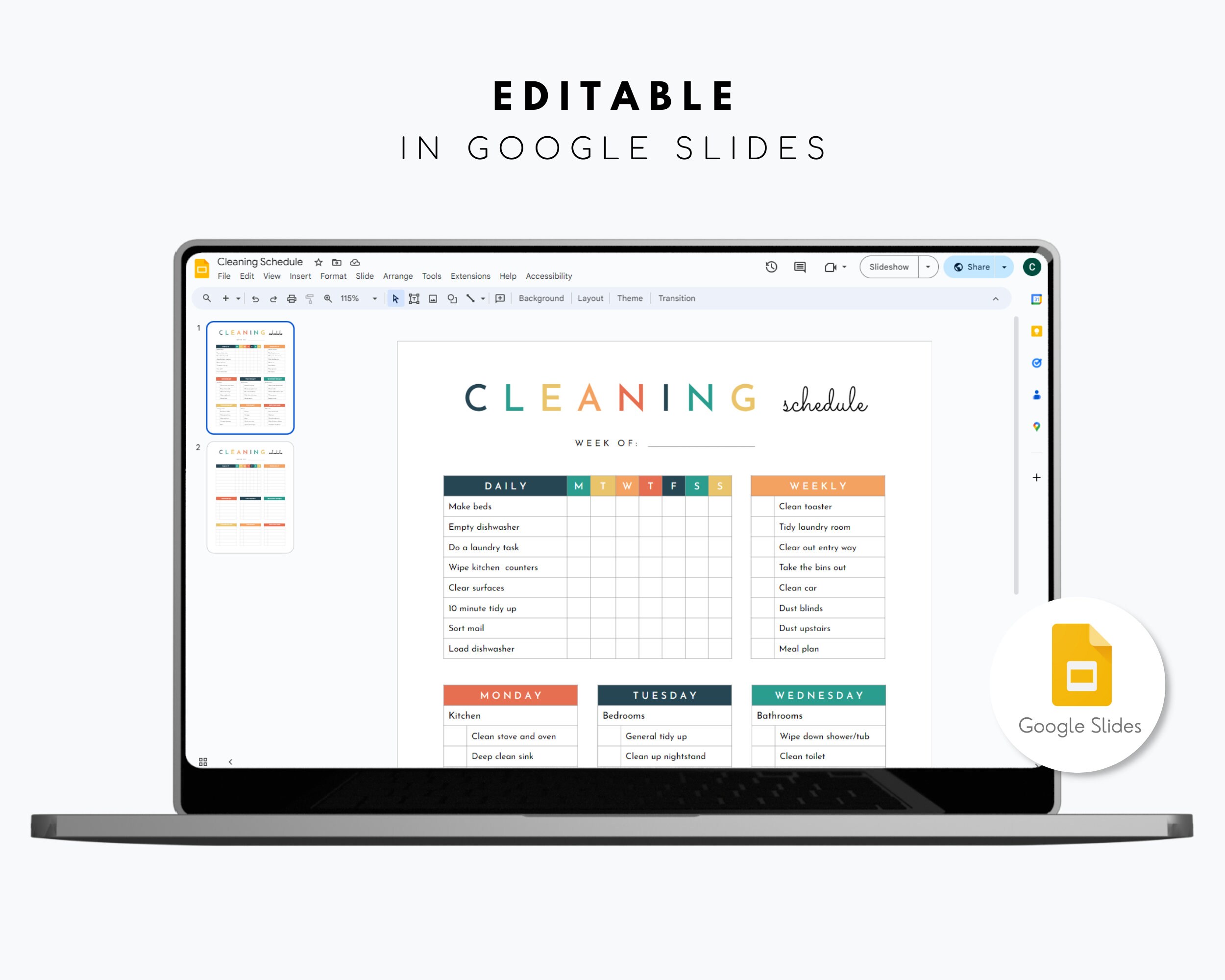 Editable Cleaning Schedule Google Slides - Etsy Australia