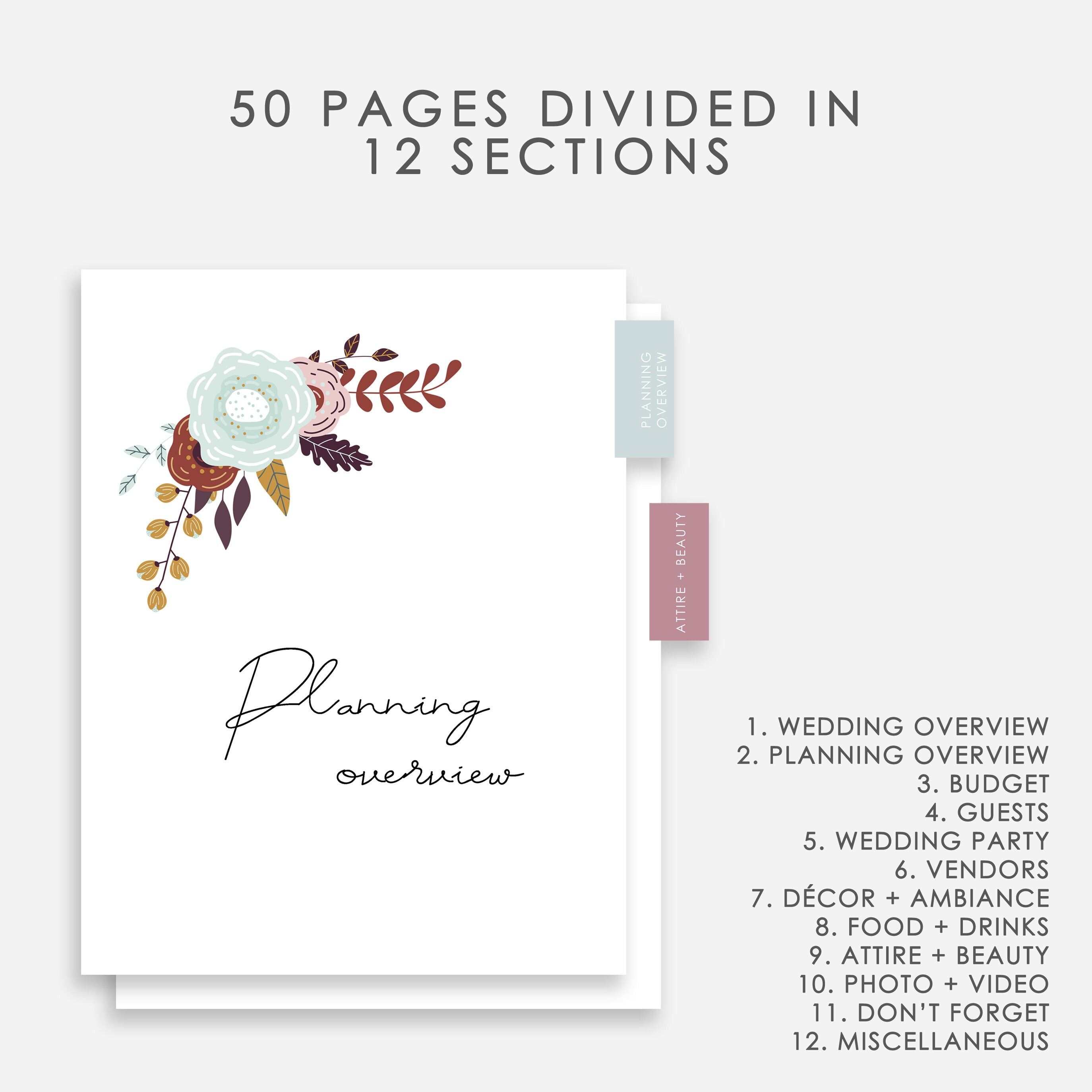 Wedding Planner Printable 50 Pages Printable Wedding Planner Etsy UK