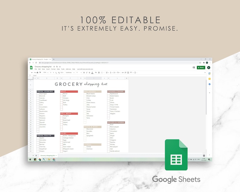 Editable Grocery List Template | Printable Grocery Checklist image 4