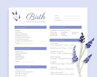 Birth Plan Template Editable | Lavender