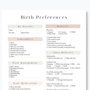 Birth Plan Template, Neutral Colors, Canva, Word, Google Docs and Google Slides