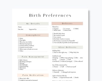 Birth Plan Template, Neutral Colors, Canva, Word, Google Docs and Google Slides