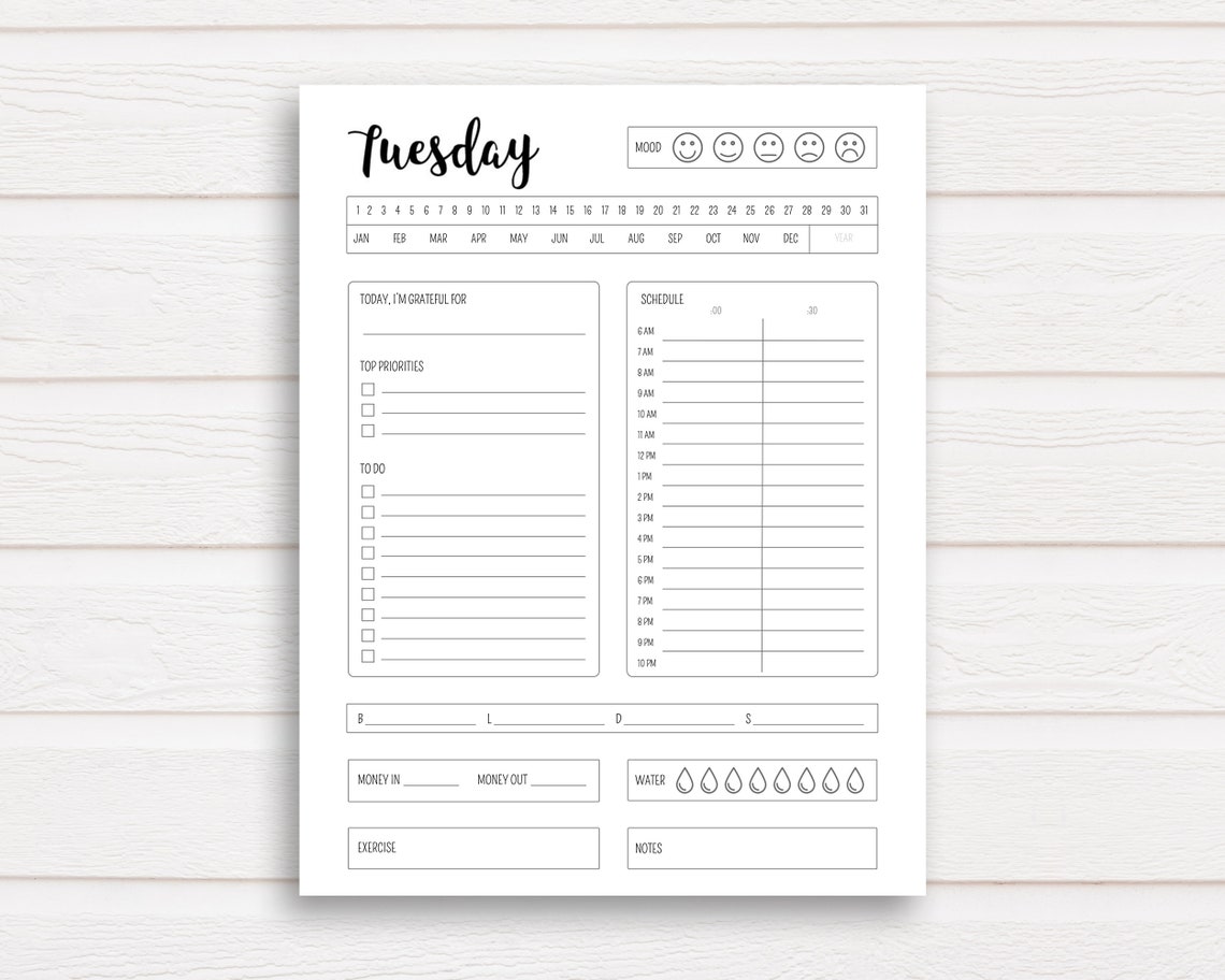 Printable Daily Planner Day Planner Printable Etsy Canada
