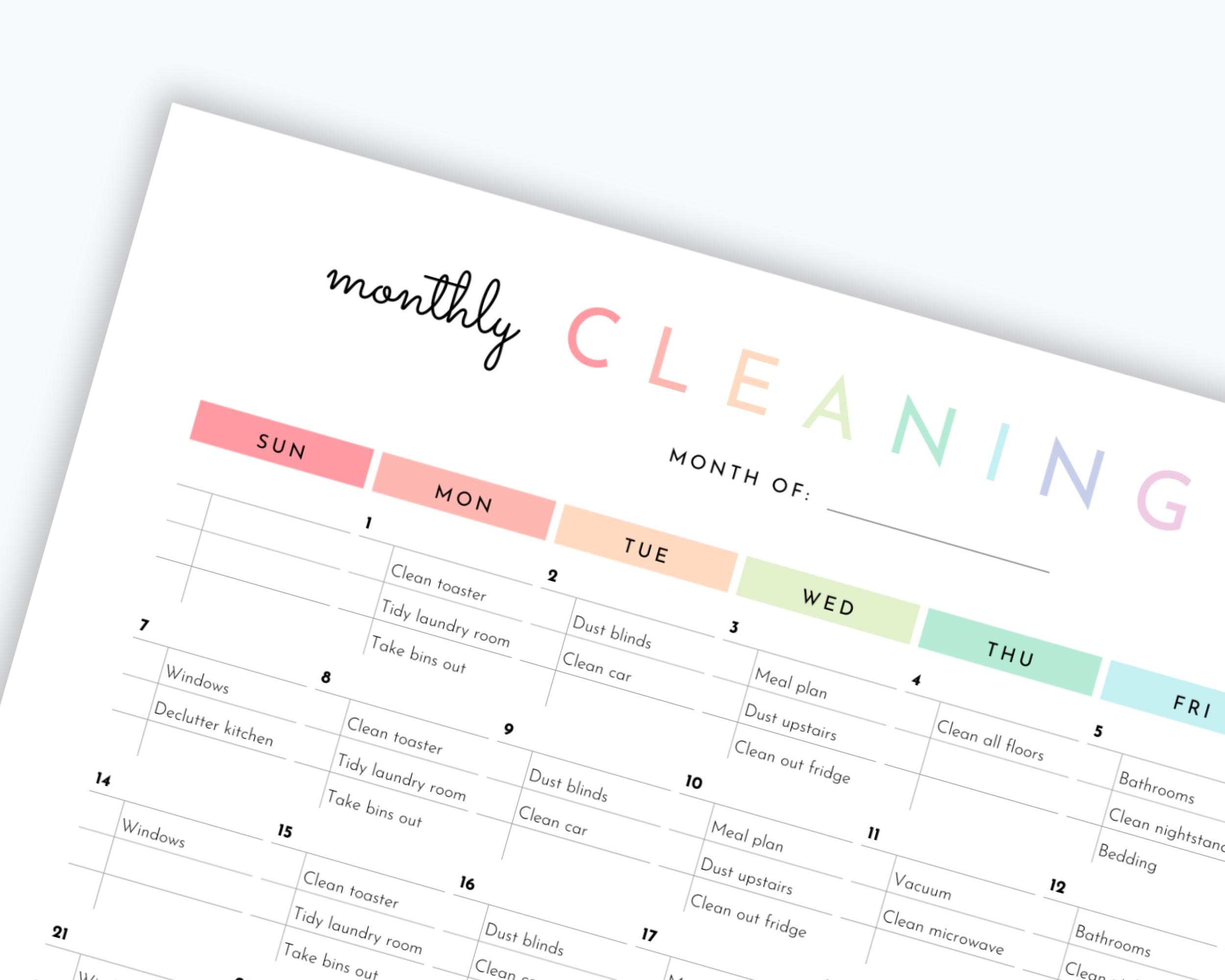 Editable Monthly Cleaning Schedule Canva - Etsy