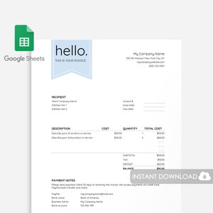 Invoice Template Google Sheets, Business Invoice Template Spreadsheet, Google Sheets Invoice, Freelance Invoice Design, Photography Invoice