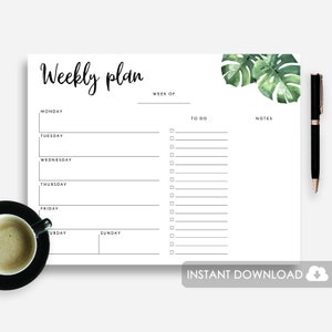 Weekly Planner Pad, Undated Weekly Desk Planner Pad, Notepad Planner, Plan, Weekly Agenda, Letter Size Planner, Undated, Instant Download