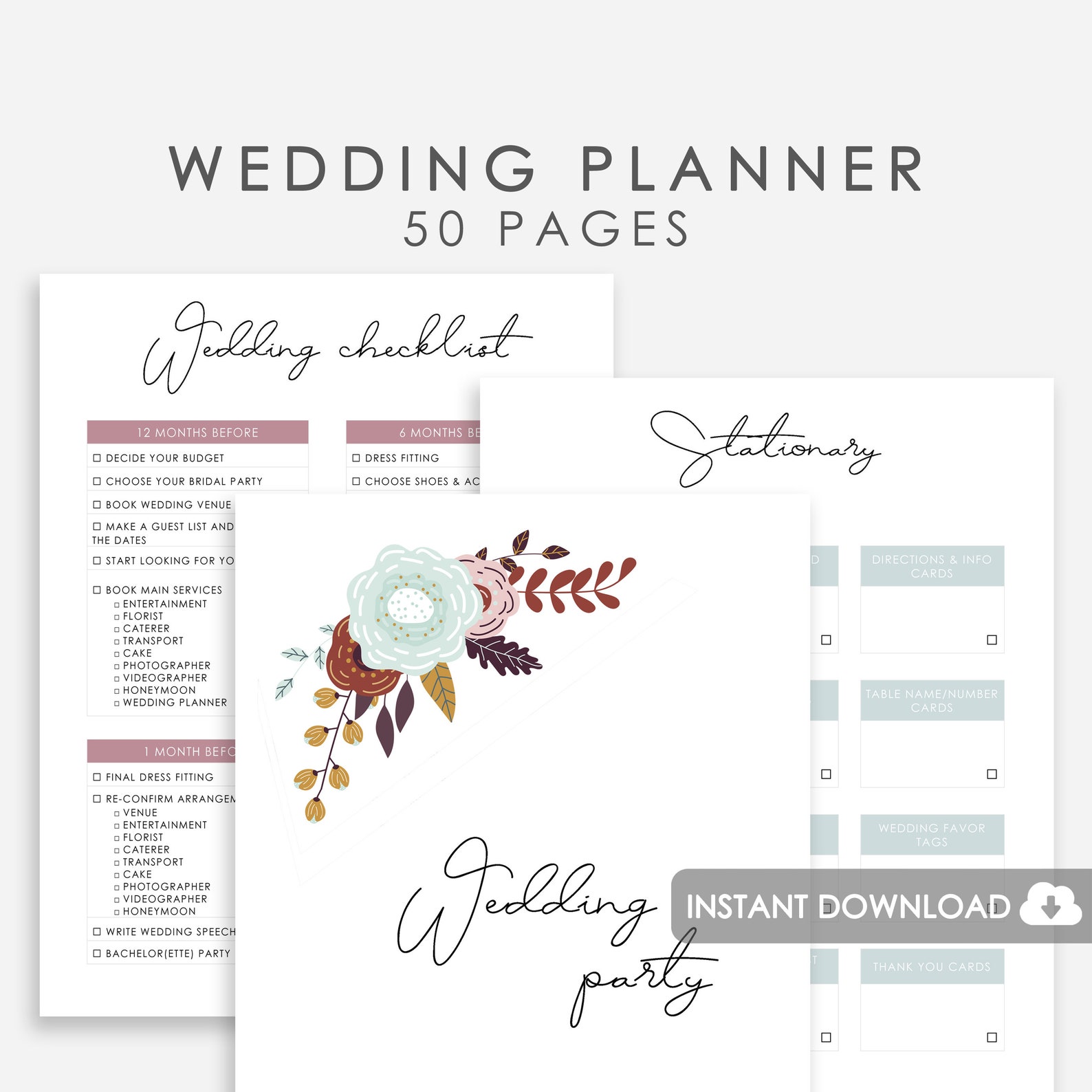 Wedding Planner Printable 50 Pages Printable Wedding Planner Etsy UK