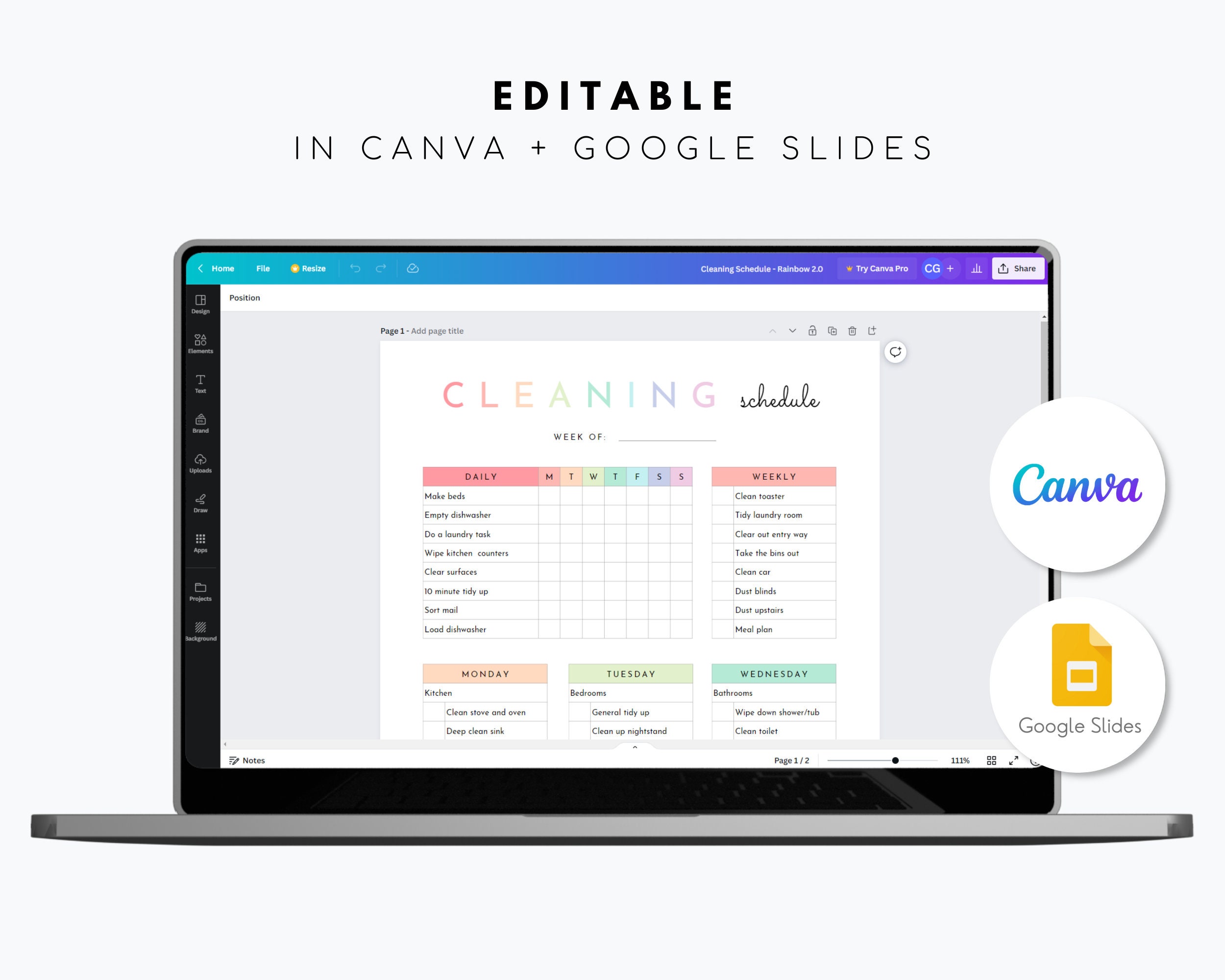 Editable Cleaning Schedule Canva + Google - Etsy Australia