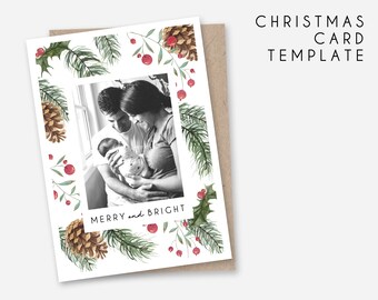 Christmas Card Template with Photograph, Holiday Photo Card, Christmas Photo Card, Happy Holidays, Christmas Card Template Printable