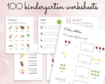 100 KINDERGARTEN WORKSHEETS, Printable Worksheets Kindergarten, Homeschool Worksheets, Kindergarten Workbook, Letters Math Games, Montessori