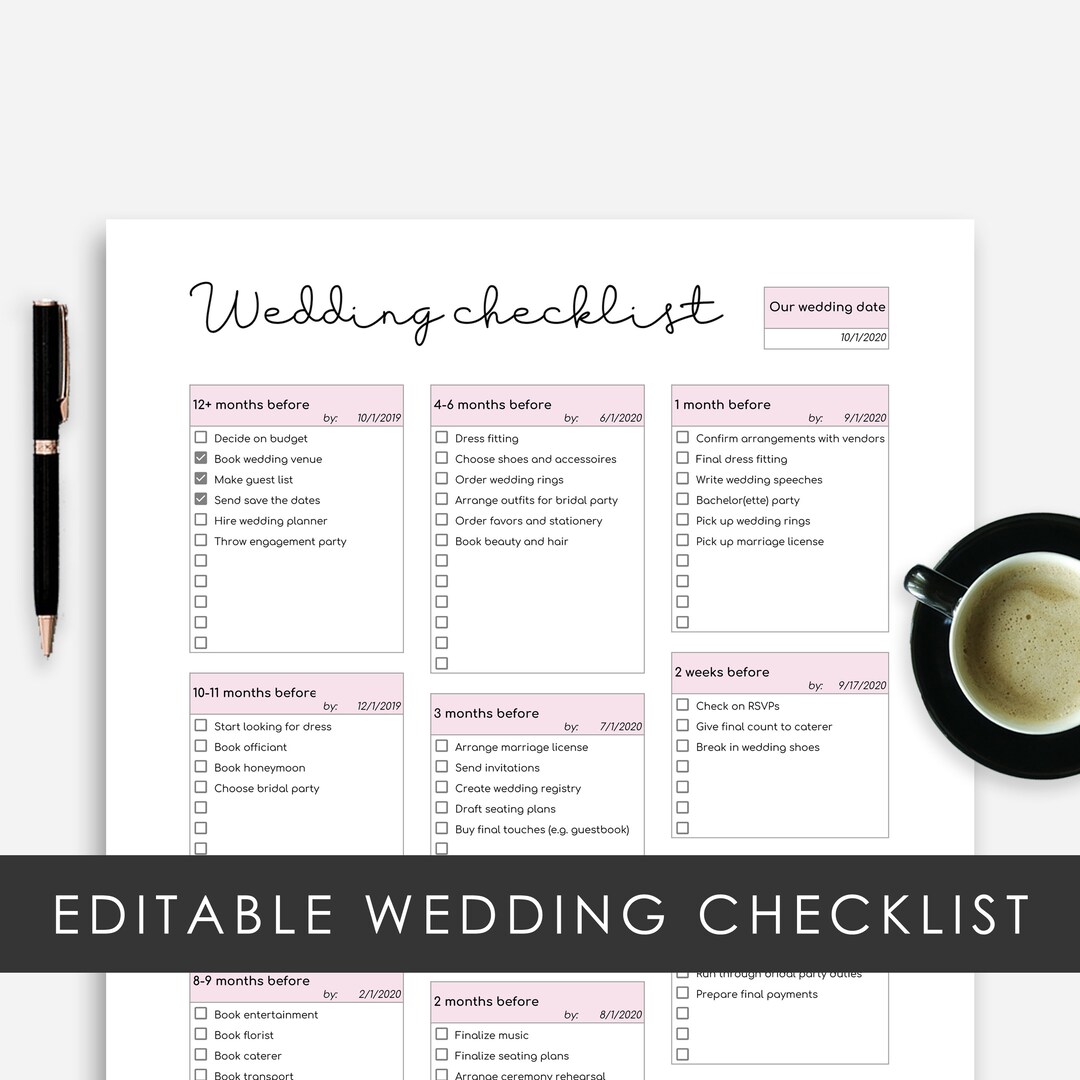 Editable Wedding Checklist Template, Online Wedding Checklist Google ...