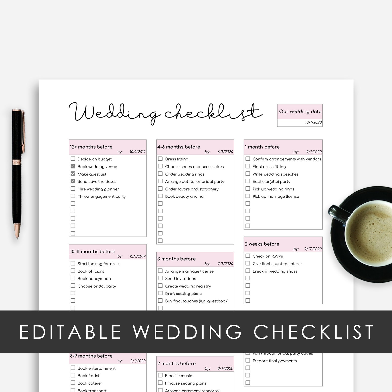 Editable Wedding Checklist Template, Online Wedding Checklist Google ...