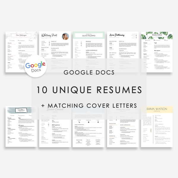 Modelo de currículo Pacote do Google Docs, modelo de currículo 10x do Google Docs e modelo de carta de motivação, modelo de currículo do Google totalmente editável no Google Doc