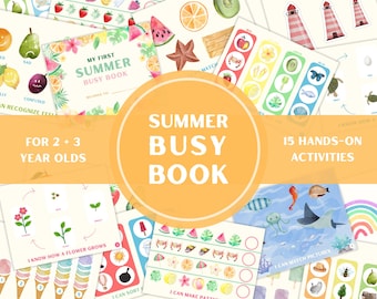 Summer Toddler Busy Book, Age 2 & 3, Preschool Workbook, Printable Quiet Book Toddler Activity Book Montessori Learning Through Play