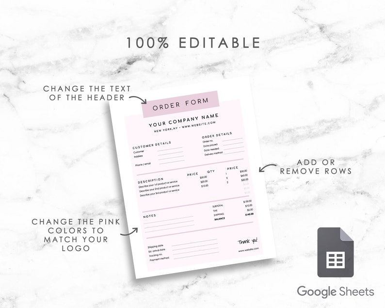 Order Form Template | Google Sheets - Etsy