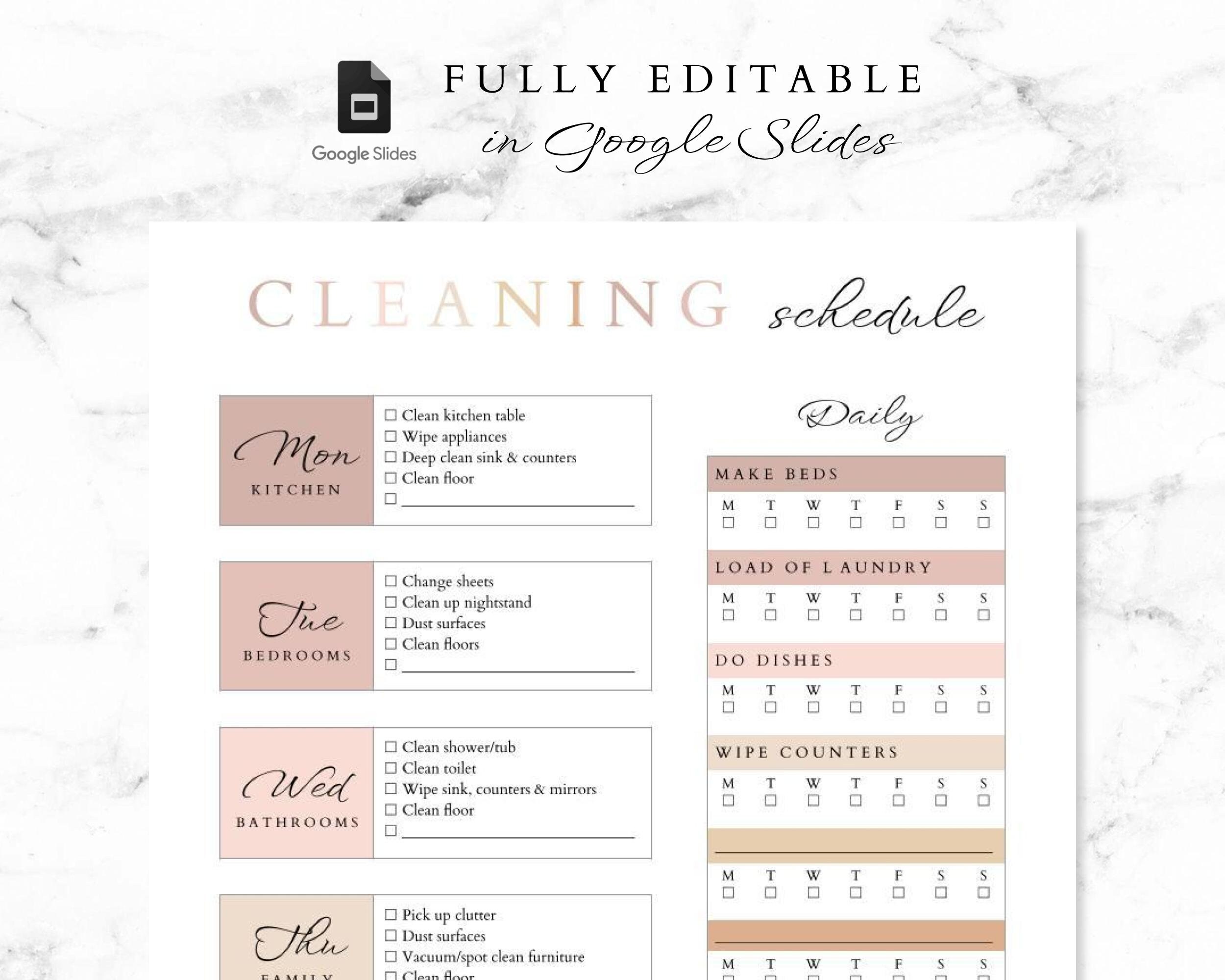 Editable Cleaning Schedule Template - Etsy