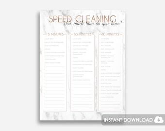 Speed Cleaning Checklist Printable | Printable Speed Cleaning Checlist | Power Hour Printable | Cleaning Planner | Speed Clean Checklist