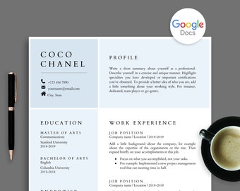 Resume Template for Google Docs, Google Doc Resume + Cover Letter, Cv Template Google Docs, Google Doc Resume, Modern Resume Google Docs