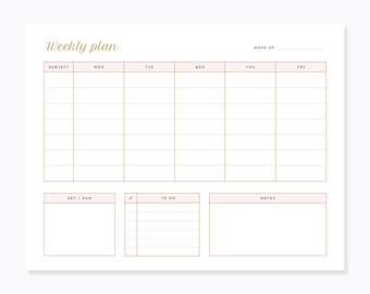 Weekly Homeschool Schedule Printable | Pink & Gold