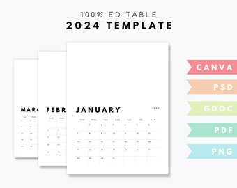 2024 Calendar Template | Psd, Canva, Google Docs