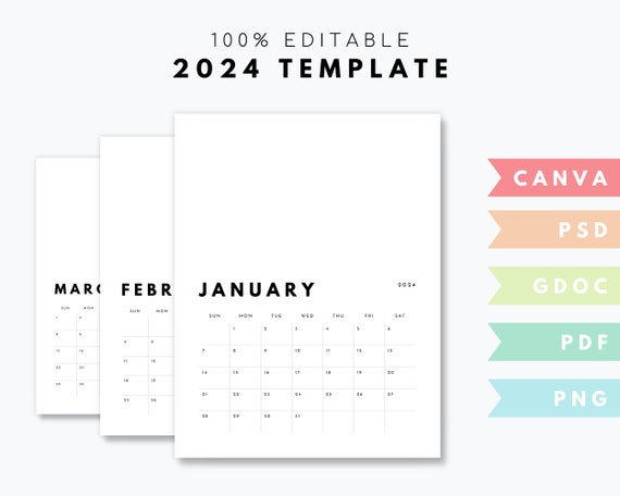 2024 Calendar Template Psd, Canva, Google Docs - Etsy 2024 Calendar Template Psd, Canva, Google Docs - Etsy