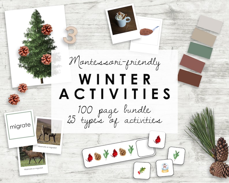Montessori Kindergarten Worksheets Winter Bundle image 1