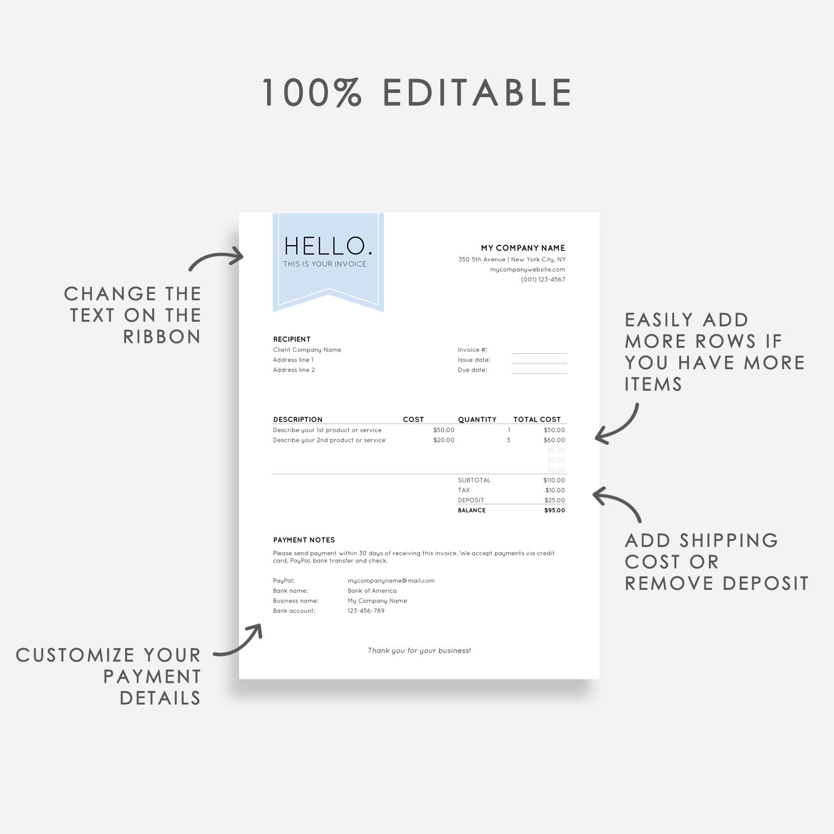 Invoice Template Excel Excel Invoice Template Spreadsheet - Etsy Australia