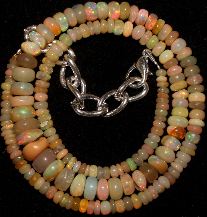 elegant necklace Rondelles 3130 fire opal handmade delicate neck wear ethnic Ethiopian Opal Beads Necklace partywear annivesary gift