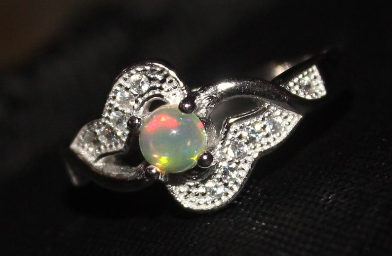 Art Deco Fire Opal Ring Cubic Zirconia Side Bypass Stylish Trendy Promise Engagement Ring 925 Sterling Silver Wedding Ring Womens Girls 9