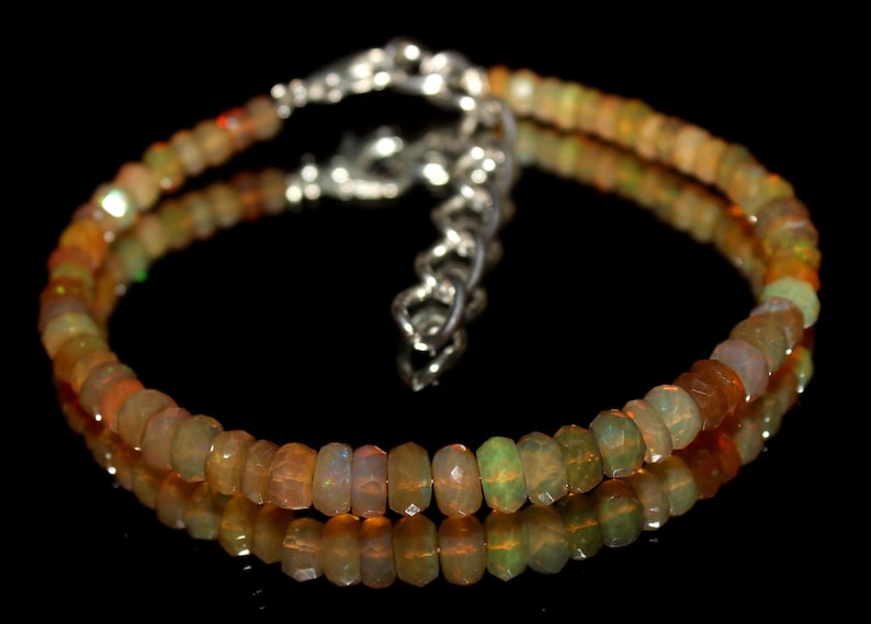 fiery Opal Gemstones Opal Bracelet skinny bracelet Yellow Bracelet Genuine Ethiopian Opal Rondelles Healing Crystals 91 stack Bracelet