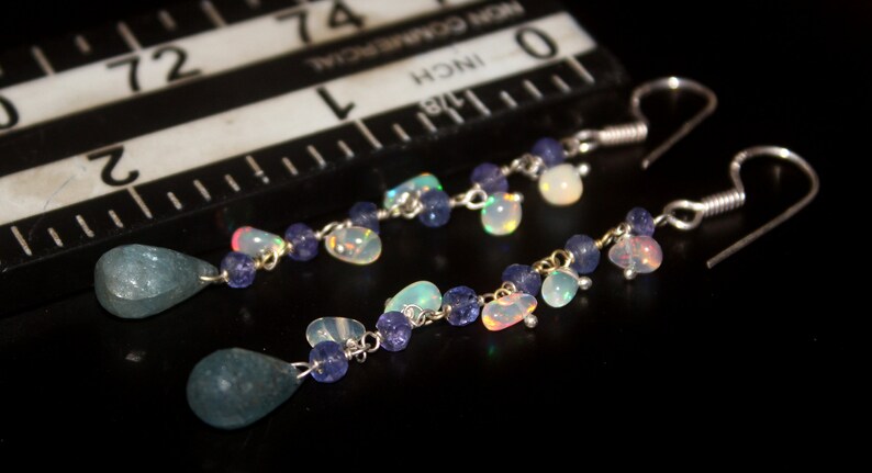 Birthstone Jewelry Tanzanite Earrings Opal Silver Earrings Gemstone Jewelry,Gift For Her 73 Aquamarine Drops Earrings Bohemian Jewelry