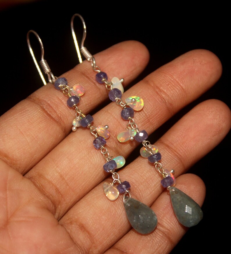 Birthstone Jewelry Tanzanite Earrings Opal Silver Earrings Gemstone Jewelry,Gift For Her 73 Aquamarine Drops Earrings Bohemian Jewelry