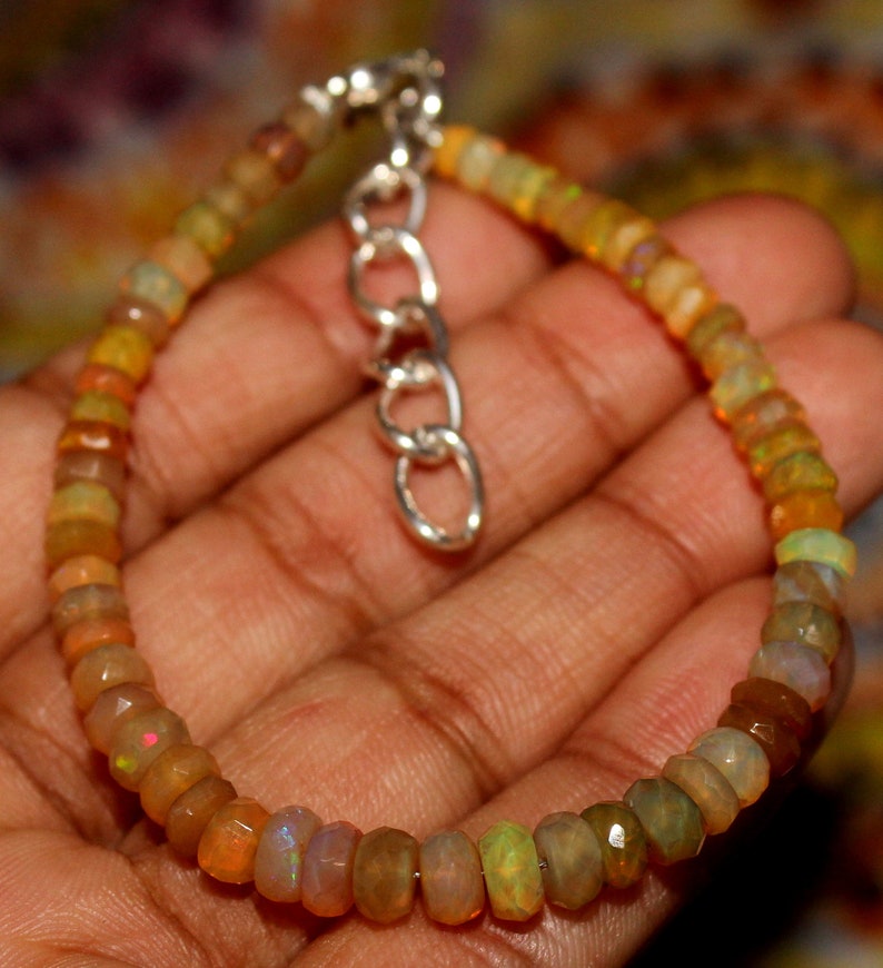 fiery Opal Gemstones Opal Bracelet skinny bracelet Yellow Bracelet Genuine Ethiopian Opal Rondelles Healing Crystals 91 stack Bracelet
