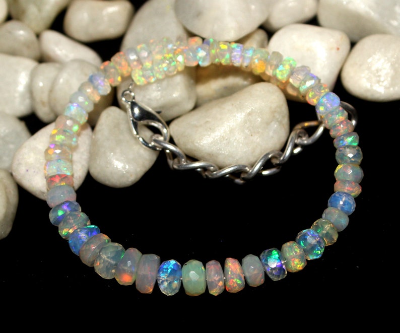 Faceted Bracelet Handmade Bracelet Jewelry Making 85 Natural ETHIOPIAN FACETED OPAL Beaded Bracelet Opal Beads Faceted Gemstone Beads