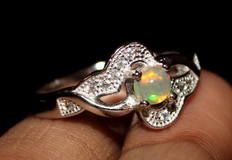 Art Deco Fire Opal Ring Cubic Zirconia Side Bypass Stylish Trendy Promise Engagement Ring 925 Sterling Silver Wedding Ring Womens Girls 9