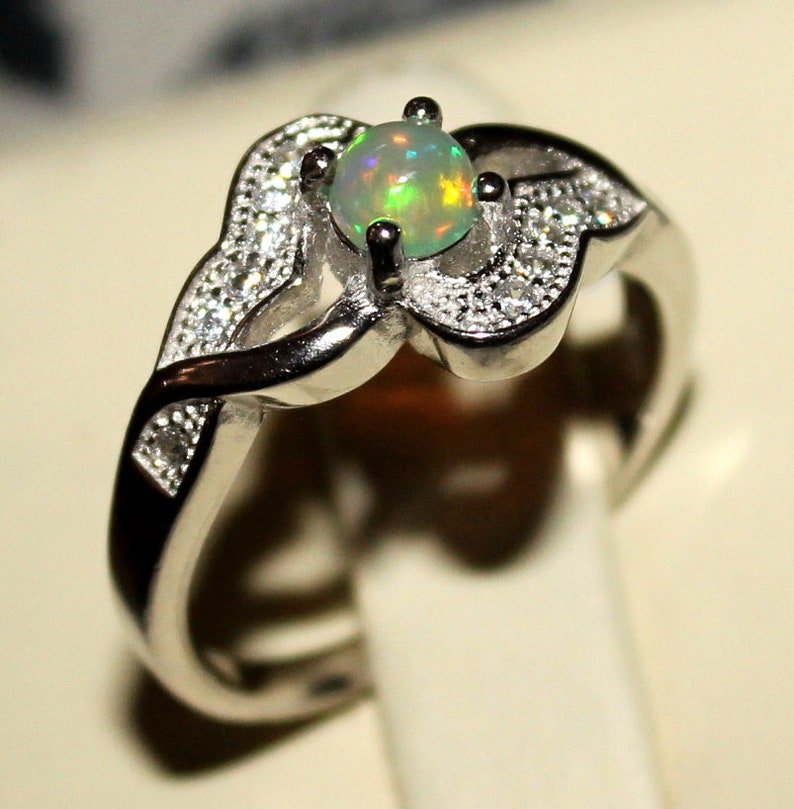 Art Deco Fire Opal Ring Cubic Zirconia Side Bypass Stylish Trendy Promise Engagement Ring 925 Sterling Silver Wedding Ring Womens Girls 9