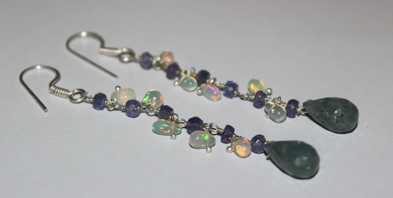Birthstone Jewelry Tanzanite Earrings Opal Silver Earrings Gemstone Jewelry,Gift For Her 73 Aquamarine Drops Earrings Bohemian Jewelry