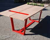 EN VENTE ! Table à manger chêne rouge : Vivre bord dalle plateau en chêne sur pieds en acier