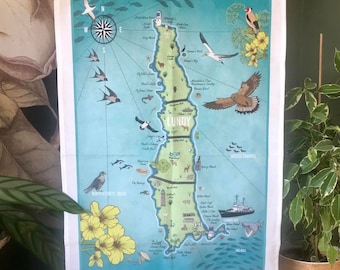 TEA TOWEL with Illustrated Map of Lundy