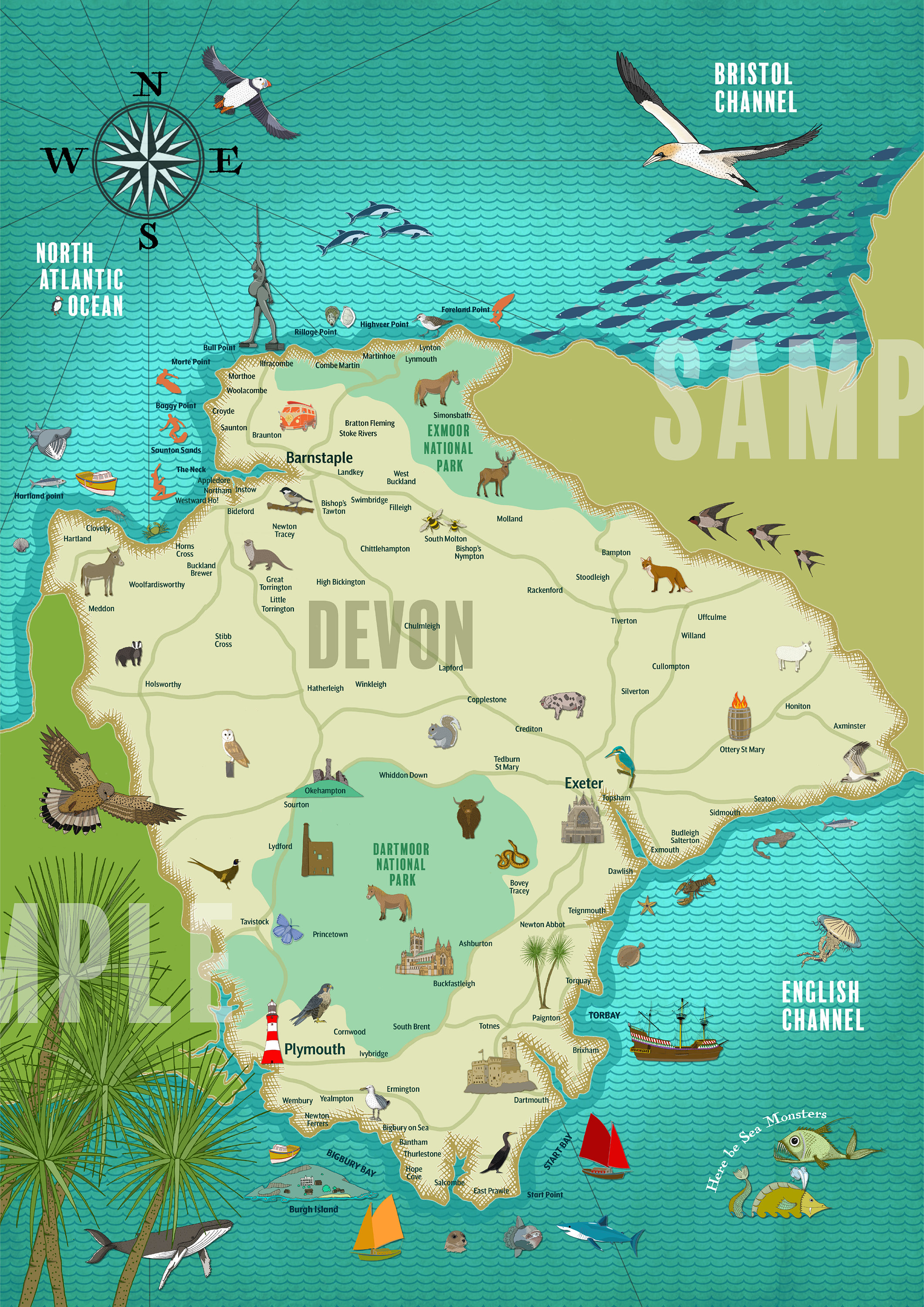 Illustrated Map of Devon - Etsy UK