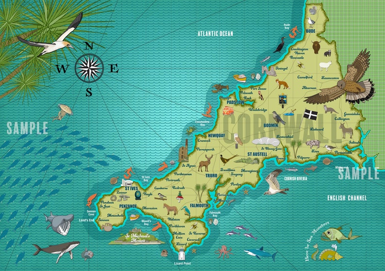 Illustrated Map of Cornwall - Etsy Canada