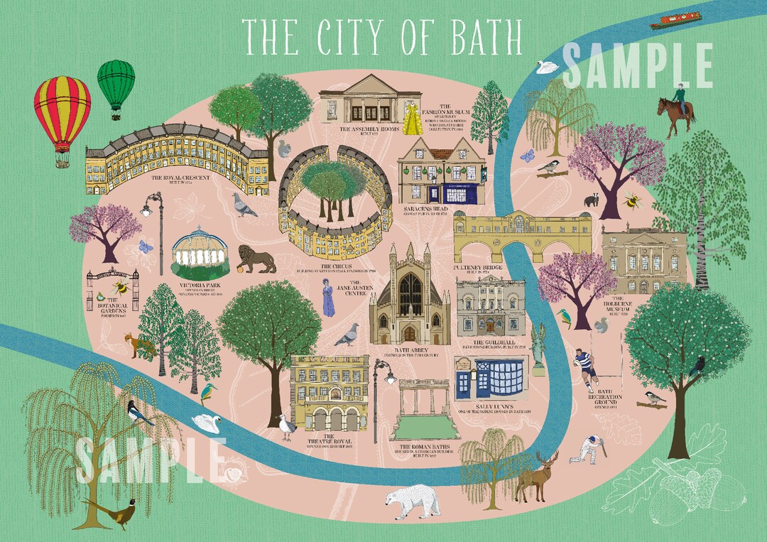 Illustrated Map of Bath UK A3 Print - Etsy