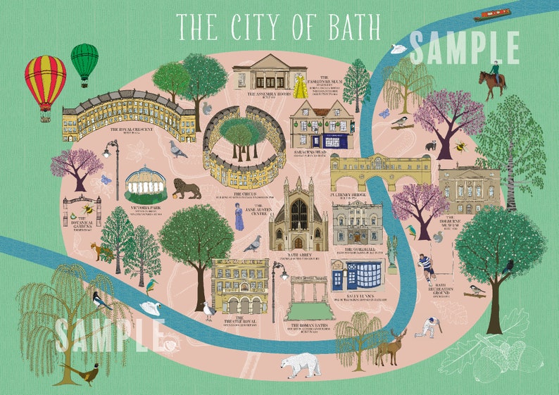 Illustrated Map of Bath UK A3 Print Etsy