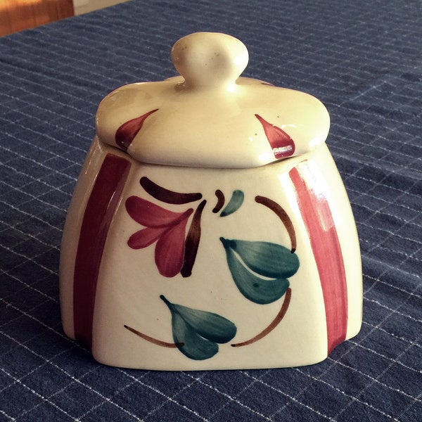 Purinton Red Blossom Ivy Canister with Lid / Hand Painted Slip Ware / Vintage 1940's / Genuine Mid Century American Pottery