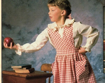 Jenny Wren Design "TEACHERS PET"  Little Girl's Jumper & Blouse Sewing Pattern - The Clothesline CL-209 Uncut Vintage 1991 Child Size 4-5-6