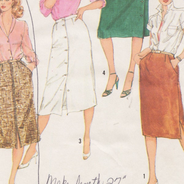 Size 6-10 Set of 4 Slim-Fitting Straight Skirts Sewing Pattern / Classic Career Wear / Simplicity 5960 Vintage 1983 OOP / Waist 23 - 25